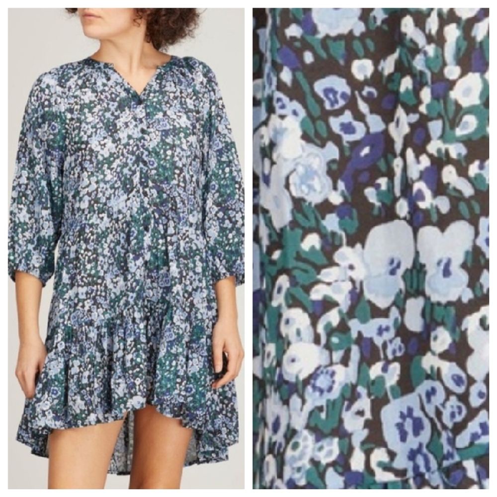 Apiece Apart Mitte Mini Watercolor Floral Dress Bold Bloomster Blue